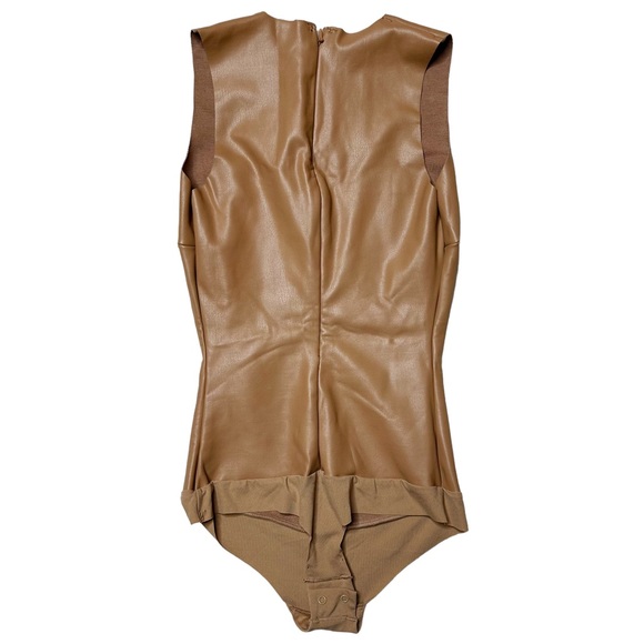 NWT Skims Rare Faux Leather Crew Neck Sleeveless Bodysuit in Sienna Women’s XS - Picture 2 of 9